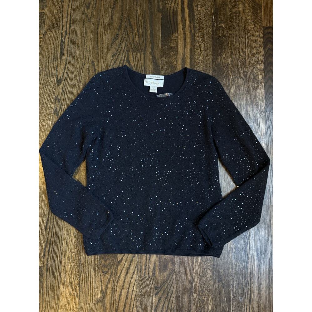 Parisian Signature Black Sequin Cashmere Sweater L New